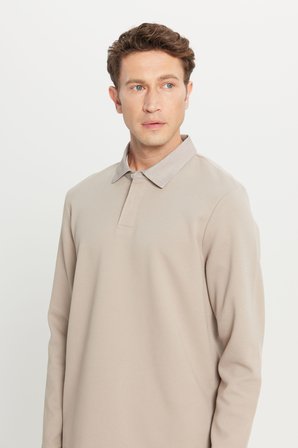 Pamuklu Slim Fit Dar Kesim Polo Yaka Uzun Kollu Esnek Tişört