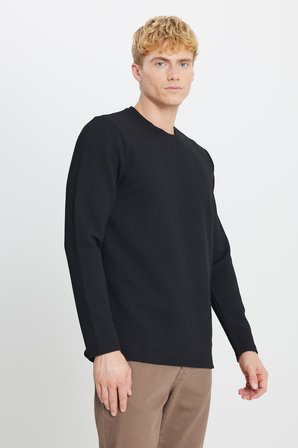 Slim Fit Dar Kesim Bisiklet Yaka Jakarlı Esnek Tişört