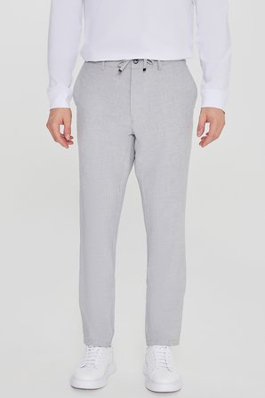 Slim Fit Beli Bağlamalı Yan Cep Armürlü Casual Pantolon