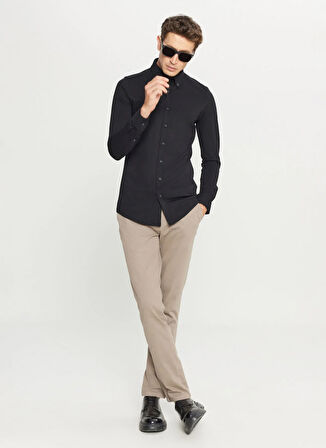 Altınyıldız Classics Slim Fit Düğmeli Yaka Siyah Erkek Gömlek ACE020261468_SYH