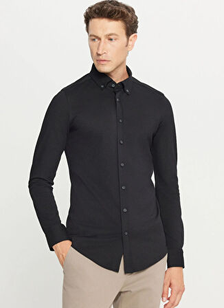 Altınyıldız Classics Slim Fit Düğmeli Yaka Siyah Erkek Gömlek ACE020261468_SYH