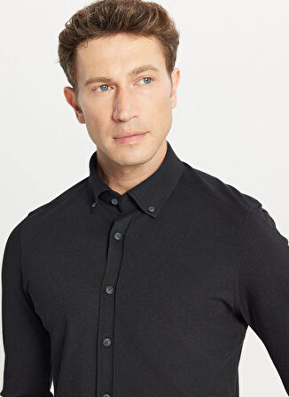 Altınyıldız Classics Slim Fit Düğmeli Yaka Siyah Erkek Gömlek ACE020261468_SYH