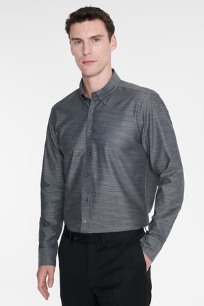 %100 Pamuk Slim Fit Dar Kesim Gizli Düğme Yaka Balıksırtı Desenli Gömlek