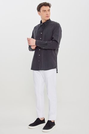 Pamuklu Comfort  Fit Rahat Kesim Gizli Düğme Yaka Gömlek
