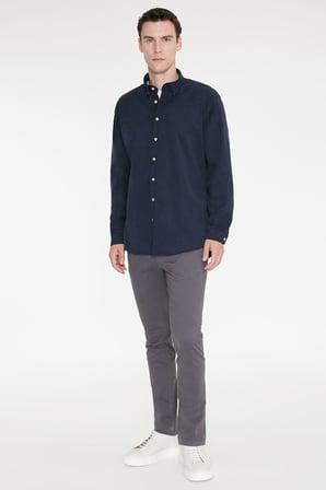 Pamuklu Comfort  Fit Rahat Kesim Gizli Düğme Yaka Gömlek