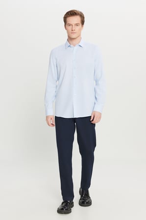 %100 Pamuk Tailored Slim Fit Dar Kesim Klasik Yaka Armürlü Gömlek