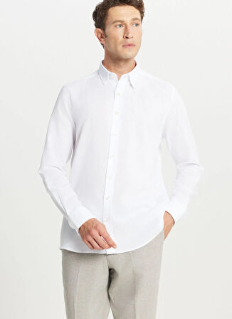 Altınyıldız Classics Tailored Fit Düğmeli Yaka Beyaz Erkek Gömlek ACE020261604_BYZ