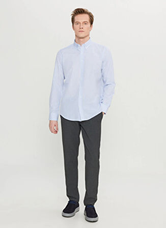 Altınyıldız Classics Tailored Fit Düğmeli Yaka Beyaz - Mavi Erkek Gömlek ACE020261596_BZM