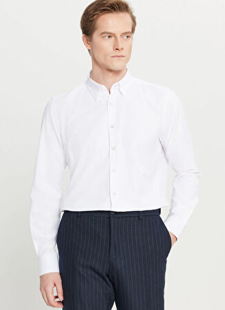 Altınyıldız Classics Tailored Fit Düğmeli Yaka Beyaz Erkek Gömlek ACE020261597_BYZ