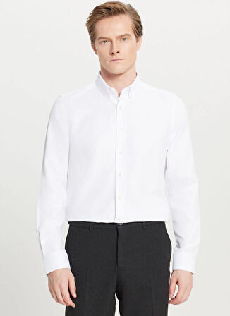 Altınyıldız Classics Tailored Fit Düğmeli Yaka Beyaz Erkek Gömlek ACE020261599_BYZ