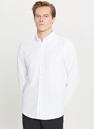 Altınyıldız Classics Tailored Fit Düğmeli Yaka Beyaz Erkek Gömlek ACE020261599_BYZ
