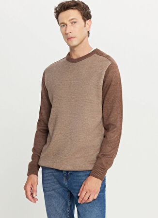 Altınyıldız Classics Bisiklet Yaka Standart Kahve - Bej Erkek Kazak ACE049261478_KHJ