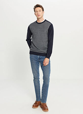 Altınyıldız Classics Bisiklet Yaka Standart Lacivert - Gri Erkek Kazak ACE049261478_LCG