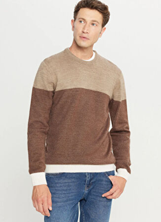 Altınyıldız Classics Bisiklet Yaka Standart Kahve - Bej Erkek Kazak ACE049261480_KHJ