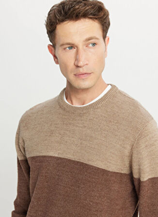 Altınyıldız Classics Bisiklet Yaka Standart Kahve - Bej Erkek Kazak ACE049261480_KHJ