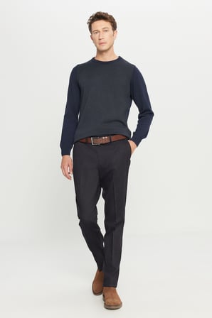 Pamuklu Regular Fit Normal Kesim Diagonal Desenli Yan Cepli Casual Pantolon