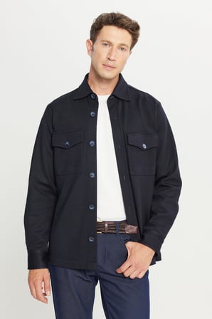 Yünlü Comfort Fit Gömlek Yaka Kapaklı Torba Cepli Ceket Gömlek