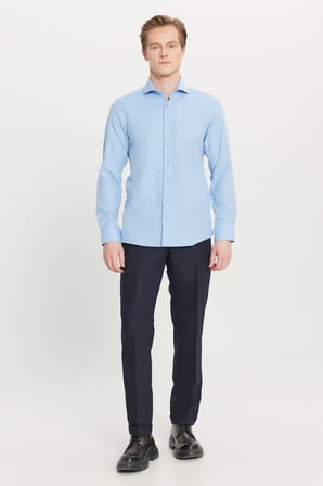 Pamuklu Oxford Tailored Slim Fit Dar Kesim Küçük İtalyan Yaka Armürlü Gömlek