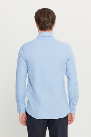 Pamuklu Oxford Tailored Slim Fit Dar Kesim Küçük İtalyan Yaka Armürlü Gömlek