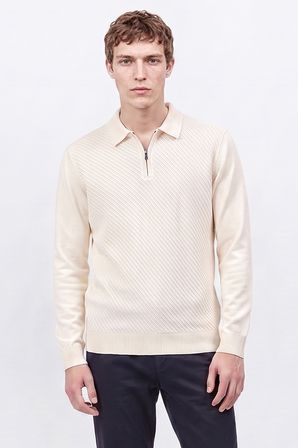 Yünlü Standart Fit Normal Kesim Polo Yaka Jakarlı Triko Kazak