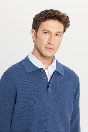 Pamuklu Standart Fit Normal Kesim Jakarlı Polo Yaka Triko Kazak