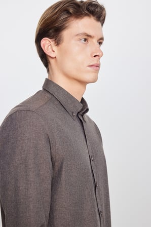 Pamuklu Slim Fit Dar Kesim Düğmeli Yaka Diagonal Desenli Flanel Gömlek