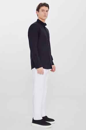 Pamuklu Slim Fit Dar Kesim Düğmeli Yaka Diagonal Desenli Flanel Gömlek
