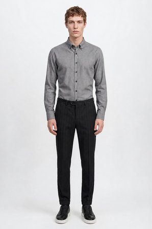 Pamuklu Slim Fit Dar Kesim Düğmeli Yaka Diagonal Desenli Flanel Gömlek