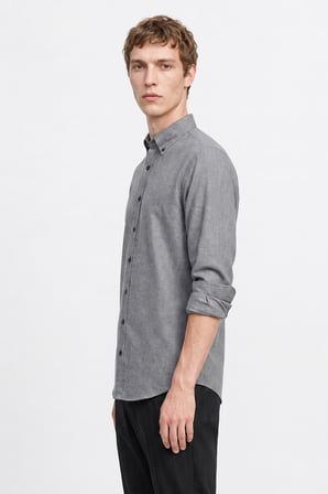 Pamuklu Slim Fit Dar Kesim Düğmeli Yaka Diagonal Desenli Flanel Gömlek