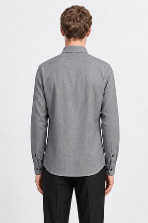 Pamuklu Slim Fit Dar Kesim Düğmeli Yaka Diagonal Desenli Flanel Gömlek