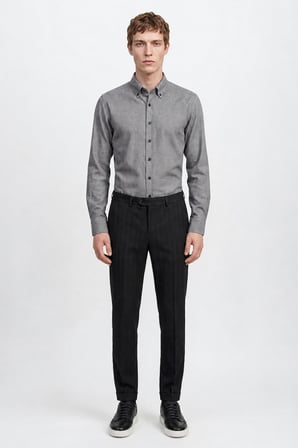 Pamuklu Slim Fit Dar Kesim Düğmeli Yaka Diagonal Desenli Flanel Gömlek