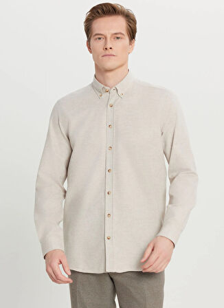 Altınyıldız Classics Slim Fit Düğmeli Yaka Bej Erkek Gömlek ACE020261519_BEJ