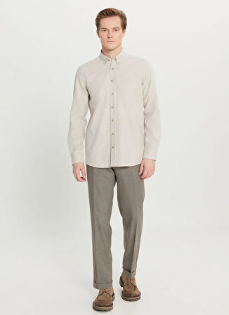 Altınyıldız Classics Slim Fit Düğmeli Yaka Bej Erkek Gömlek ACE020261519_BEJ