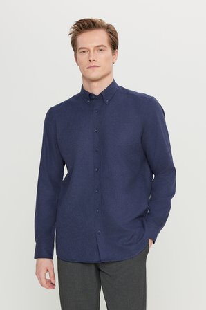 Pamuklu Slim Fit Dar Kesim Düğmeli Yaka Diagonal Desenli Flanel Gömlek