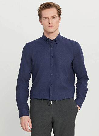Altınyıldız Classics Slim Fit Düğmeli Yaka Lacivert Erkek Gömlek ACE020261519_LAC