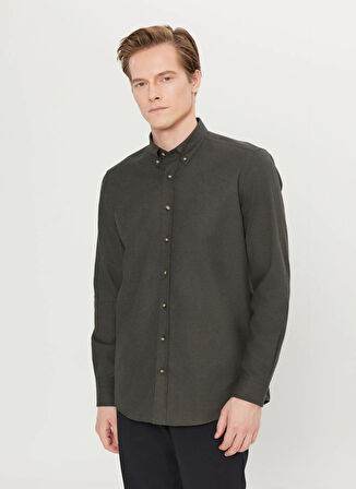 Altınyıldız Classics Slim Fit Düğmeli Yaka Haki Erkek Gömlek ACE020261519_HAK