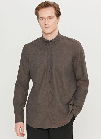 Altınyıldız Classics Slim Fit Düğmeli Yaka Kahve Erkek Gömlek ACE020261519_KHV