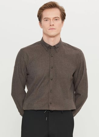 Altınyıldız Classics Slim Fit Düğmeli Yaka Kahve Erkek Gömlek ACE020261519_KHV