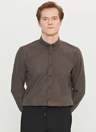 Altınyıldız Classics Slim Fit Düğmeli Yaka Kahve Erkek Gömlek ACE020261519_KHV