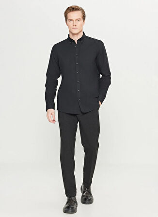 Altınyıldız Classics Slim Fit Düğmeli Yaka Siyah Erkek Gömlek ACE020261519_SYH