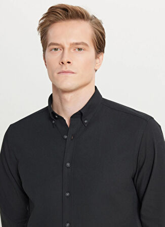 Altınyıldız Classics Slim Fit Düğmeli Yaka Siyah Erkek Gömlek ACE020261519_SYH