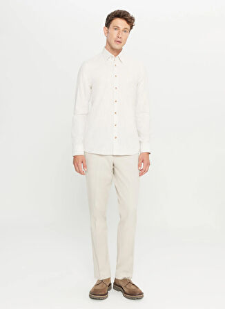 Altınyıldız Classics Slim Fit Düğmeli Yaka Ekru Melanj Erkek Gömlek ACE020261272_EBJ