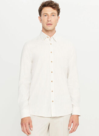 Altınyıldız Classics Slim Fit Düğmeli Yaka Ekru Melanj Erkek Gömlek ACE020261272_EBJ