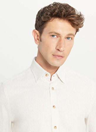 Altınyıldız Classics Slim Fit Düğmeli Yaka Ekru Melanj Erkek Gömlek ACE020261272_EBJ