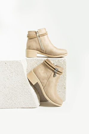 Pembe Potin Taşlı Bilek Boy Fermuarlı Kadın Bot 57-05-23Süet