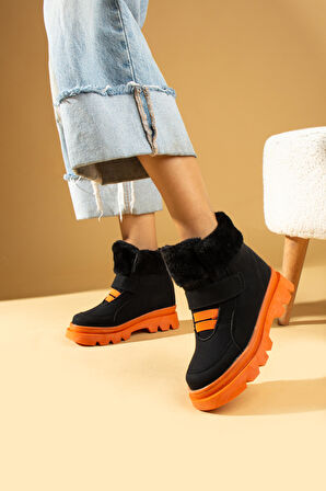 Pembe Potin Kaymaz Kalın Taban İçi Kürklü Cırtlı Çocuk Bot 011-09-23