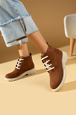 Pembe Potin Termo Taban Sıcak Astar Bağcıklı Kadın Bot 60-1015-23Süet