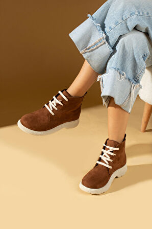 Pembe Potin Termo Taban Sıcak Astar Bağcıklı Kadın Bot 60-1015-23Süet