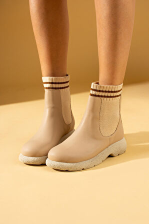 Pembe Potin Termo Taban Sıcak Astar Çizgi Triko Detaylı Kadın Bot 60-1016-23