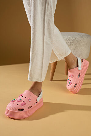 Pembe Potin Yüksek Taban Jibbitzli Eva Comfort Kadın Sandalet DNZ224-24